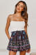 Blue Summer Boho Floral Print A-line Elastic Waist Shorts