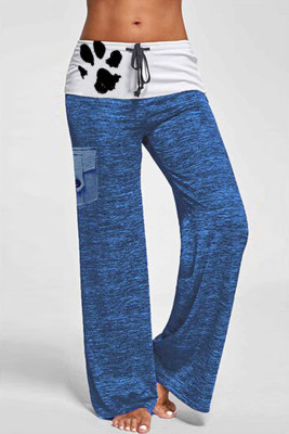 Blue Drawstring Pockets Stretch Wide Leg Yoga Pant