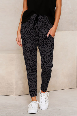 Gray Casual Skinny Leopard Print Pants