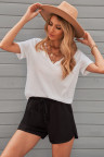 Black Drawstring Elastic Waist Casual Shorts with Pockets