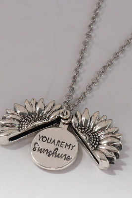 You Are My Sunshine Silvery Sunflower Pendant Necklace