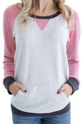 Pink Raglan Sleeve Patch Elbow Sweatshirt Top