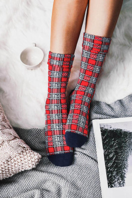 Christmas Plaid Splicing Winter Warm Socks