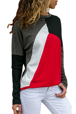 Red Color Block Round Collar Sweatshirt