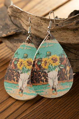 Sunflower Painting Water Drop Shape Earrings