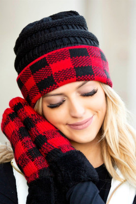 Red Buffalo Print Beanie