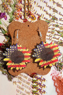 Wooden Flag Sun Flower Earrings