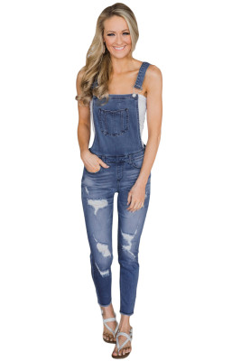 Light Blue Wash Distressed Jeans Overalls