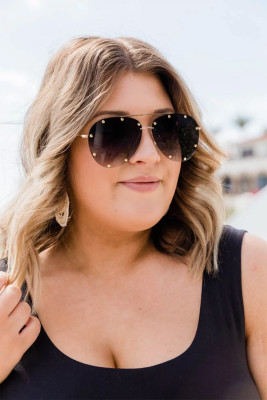 Gray Studded Aviator Sunglasses