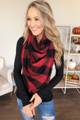 Red Plaid Print Fashion Scarf