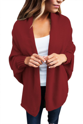 Burgundy Chunky Knit Open Front Dolman Cardigan