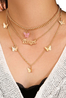 Layered Letter & Butterfly Charm Necklace