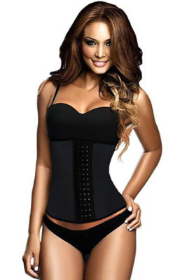 Plus Size Black 4 Steel Bones Latex Under Bust Corset