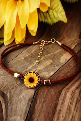 Vintage Sunflower Leather Bracelet