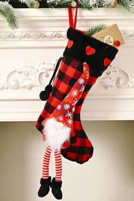 Red Christmas Plaid Gnome Snowflake Heart Hanging Ornament Sock