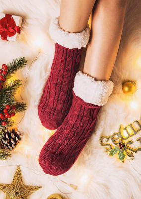 Red Knitted Warm Comfortable Plush Socks