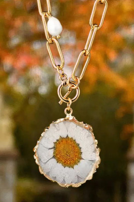 Specimen Dried Flower Chrysanthemum Pendant Necklace