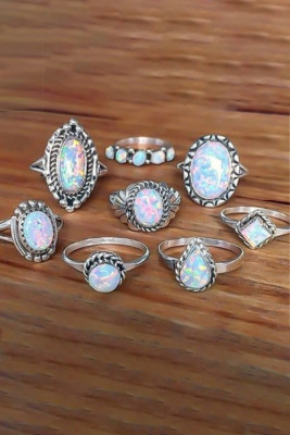 8 PCS Vintage Bohemian Opal Knuckle Rings Set