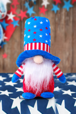 Blue US Flag Independence Day Striped Pentagram Dwarf Doll Decoration