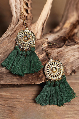 Sunflower Fan-shaped Green Tassel Earrings