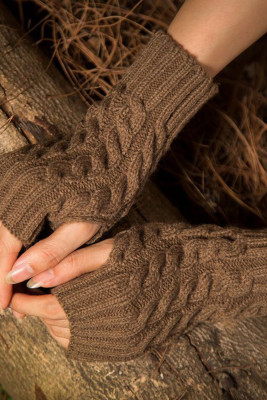 Brown Knit Warm Gloves