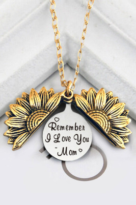 Gold Remember I Love You Mom Sunflower Pendant Necklace