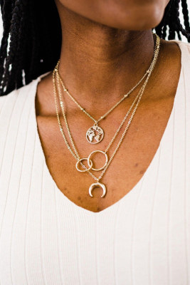 Map Moon Double Rings Layered Necklace