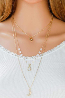 Coconut Tree Moon Beading Multi-Layered Necklace