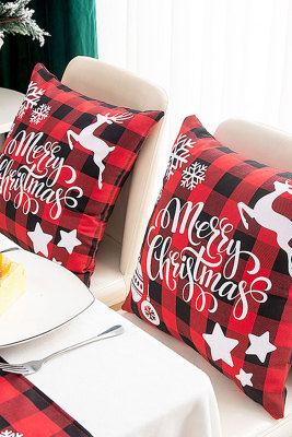 Merry Christmas Red Plaid Pattern Home Pillow Case