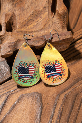 Golden GOD BLESS AMERICA Flag Print Waterdrop Pendant Hook Earrings