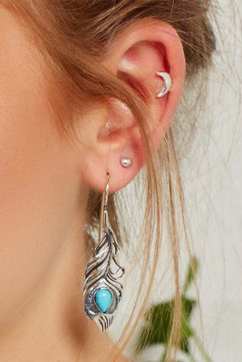 Vintage Turquoise Peacock Feather Hollow Earrings