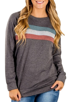 Dark Gray Contrast Stripes Pullover Sweatshirt