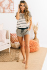 Leopard Striped Tee and Drawstring Shorts Lounge Set