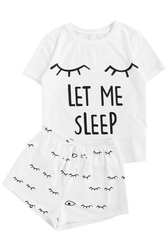 White Eyelash Slogan Tee and Drawstring Shorts Lounge Set