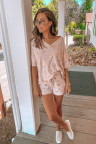 Pink Star Print V Neck Tee and Drawstring Shorts Lounge Set
