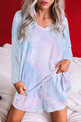 Tie Dye Top and Drawstring Shorts Loungewear Set