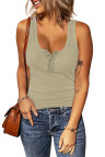 Apricot Sleeveless Scoop Neck Button Tank Top