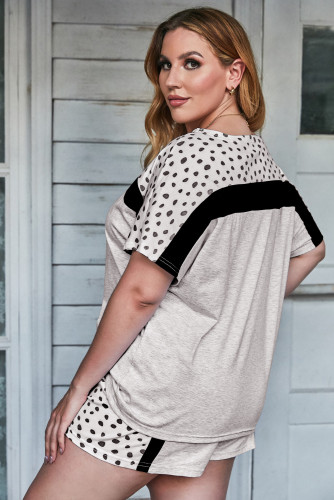 Gray Dotted Print Colorblock Tee Shorts Loungewear