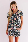 Black Leopard Tee and Drawstring Shorts Lounge Set