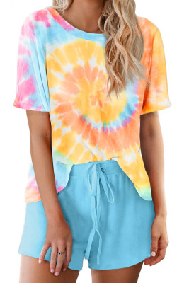 Yellow Tie Dye Printed Short Lounge Set