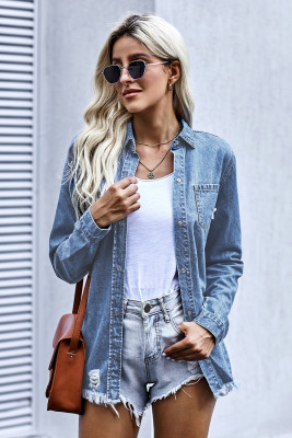 Blue Ripped Denim Jacket