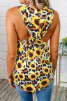 Leopard Sunflower Twist Back Casual Tank