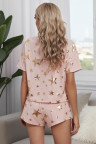 Pink Star Print V Neck Tee and Drawstring Shorts Lounge Set