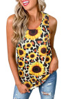 Leopard Sunflower Twist Back Casual Tank