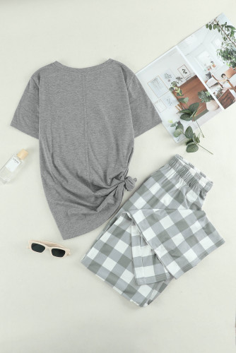 Letter Print Tee and Buffalo Pants Lounge Set