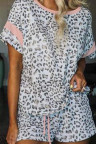 Gray Leopard Pink Accent Tee and Drawstring Shorts Lounge Set
