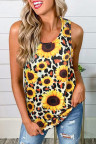 Leopard Sunflower Twist Back Casual Tank