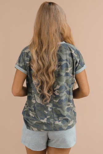 Green Camo Print Tee and Shorts Lounge Set