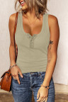 Apricot Sleeveless Scoop Neck Button Tank Top