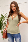 Apricot Sleeveless Scoop Neck Button Tank Top